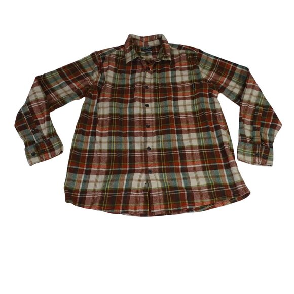 Eddie Bauer Men Plaid Button Up Plaid Flannel Shirt Red Green Cream Size L - Picture 2 of 11